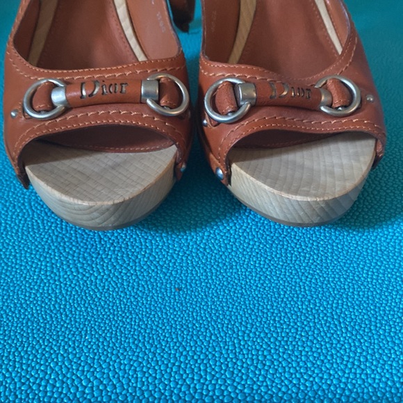 Dior Brown Leather Slingback Open Toe Platform Sandals - Picture 3 of 4
